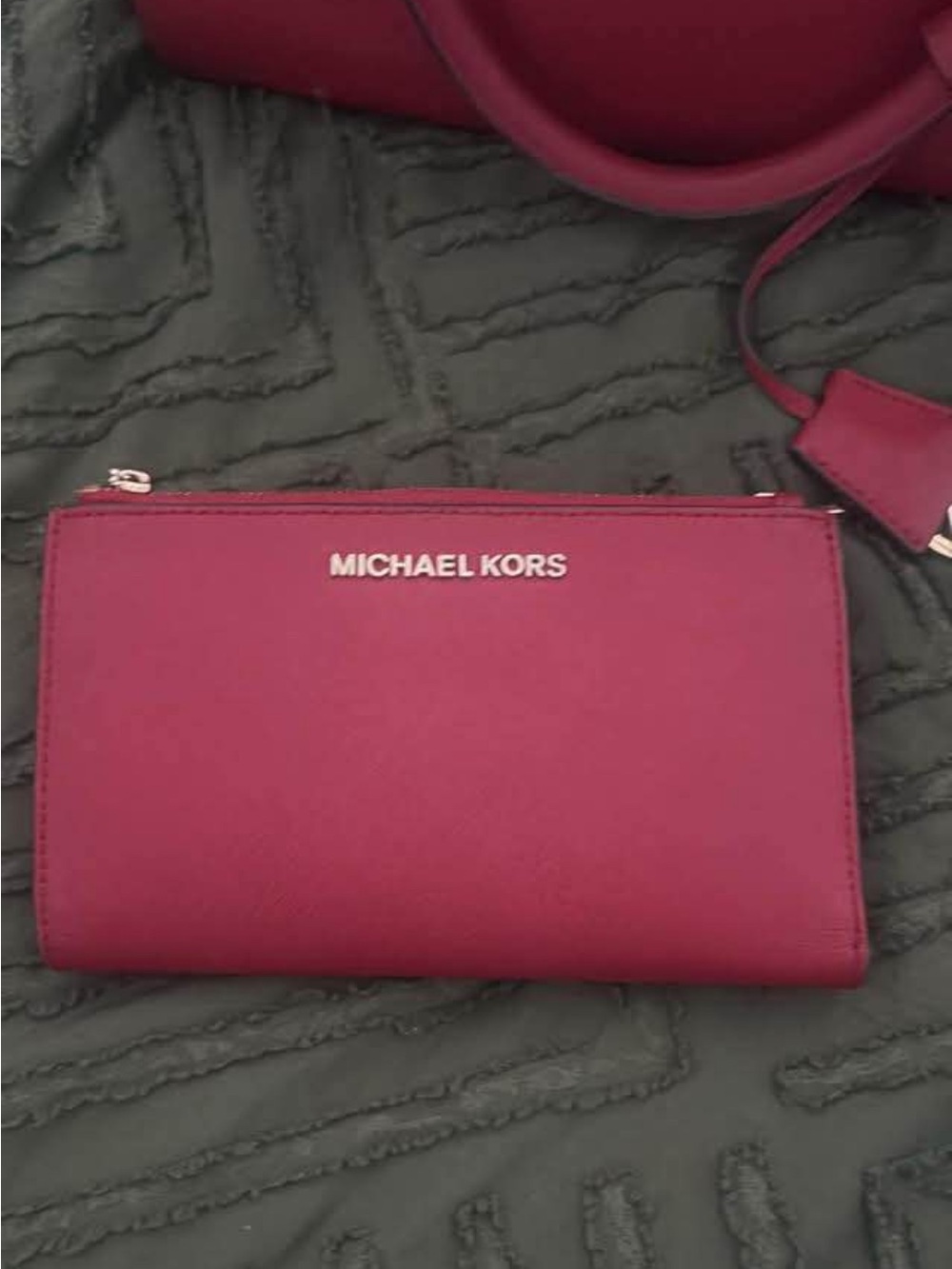 Michael Kors Saffiano Leather Wristlet Wallet - Wine